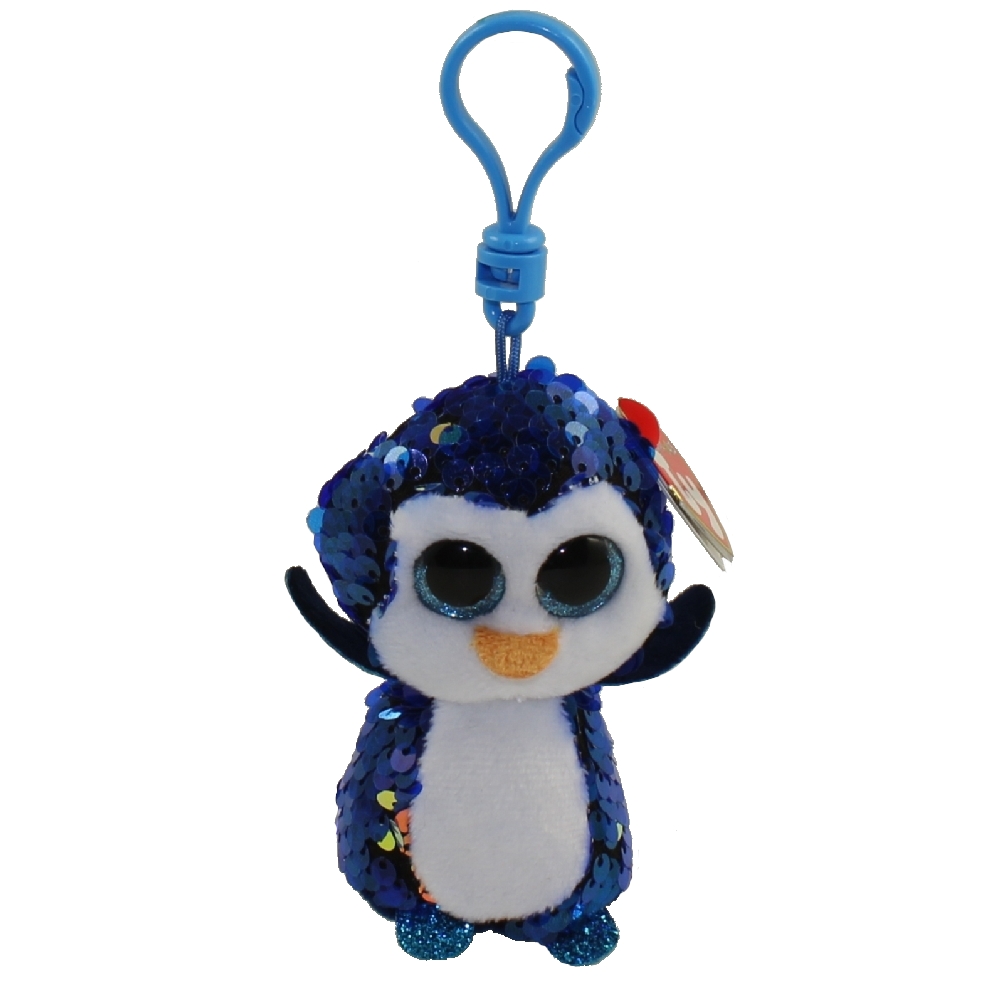 TY Flippables Sequin Plush PAYTON The Penguin Plastic Key Clip 3 5