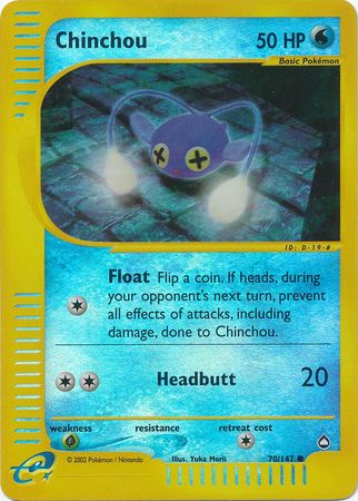 Pokemon Card Aquapolis 70 147 CHINCHOU REVERSE Holo Foil Mint