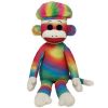 TY Beanie Buddy - RAINBOW Sock Monkey (Medium - 16 inch) (Mint)