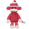TY Beanie Buddy - SOCK MONKEY (Pink Quilted) (Medium - 16 inch) (Mint)