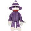 TY Beanie Buddy - SOCK MONKEY (Purple Quilted) (Medium - 16 inch) (Mint)