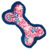TY Bow Wow Beanie Dog Toy - PINK 60's PRINT the Bone (Pink w/ Blue & Pink Flower Print & Blue Trim)