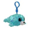 TY Flippables Sequin Plush - WAVES the Seal (Plastic Key Clip - 3.5 inch) (Mint)