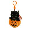 TY Halloweenie Beanie Baby - MIDNIGHT the Pumpkin Cat (Plastic Key Clip - 3.5 inch) (Mint)