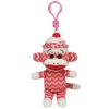 TY Beanie Baby - SOCKS the Sock Monkey (Pink & White Zig Zag) ( Plastic Key Clip ) (5.5 inch) (Mint)