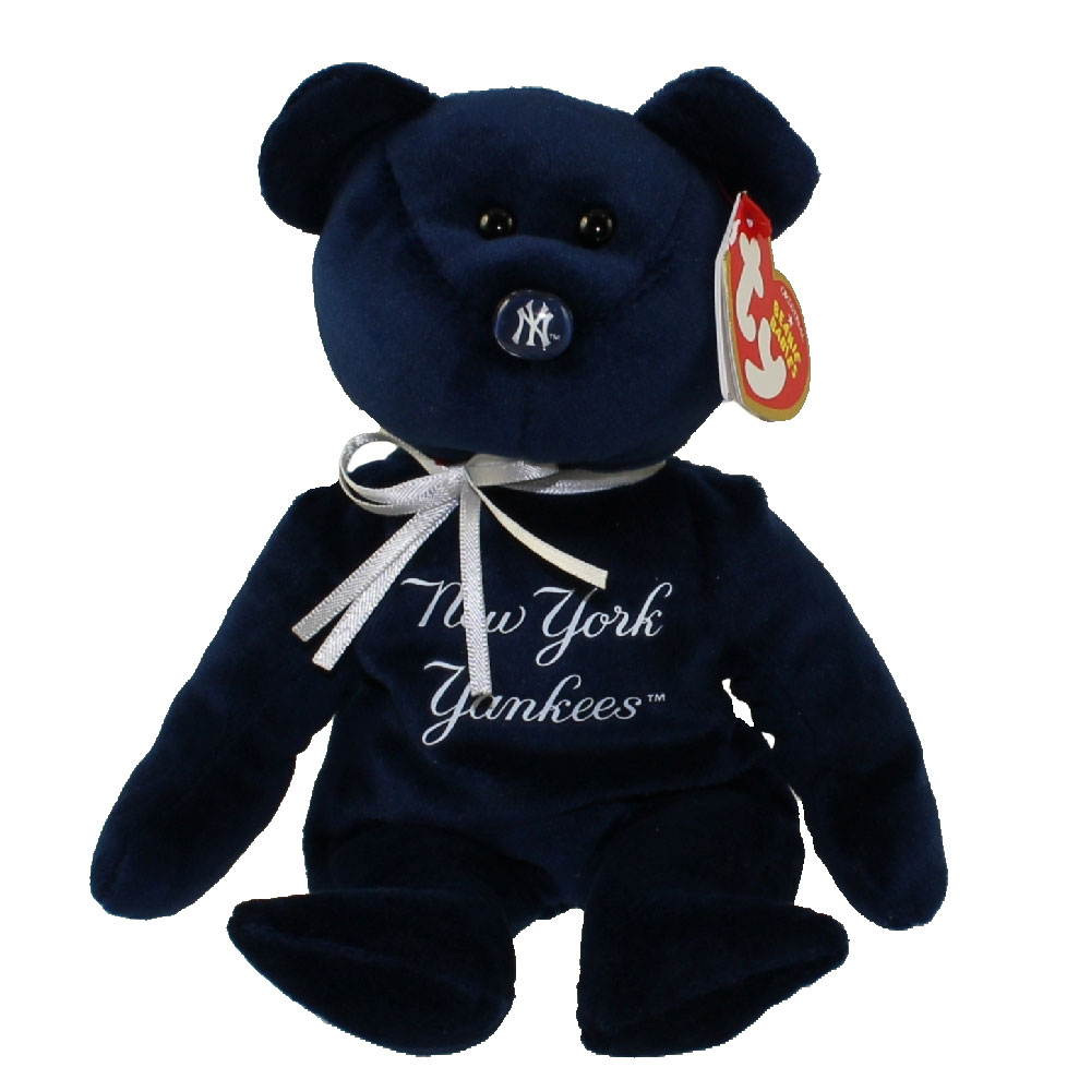 NY Yankees 15 Stuffed Plush Bear W/Bat 2002 Good Stuff Genuine Merchandise