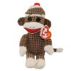 TY Beanie Baby - SOCK MONKEY (Brown Quilted - 8.5 inch) (Mint)