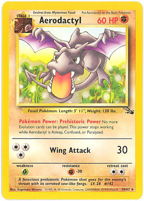 Pokemon Card - Fossil 16/62 - AERODACTYL (rare) (Mint):  : Sell TY Beanie Babies, Action Figures, Barbies, Cards  & Toys selling online