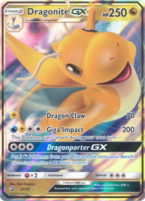 Pokemon Card - Dragon Majesty 37/70 - DRAGONITE GX (holo-foil