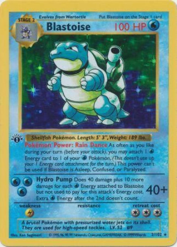 Blastoise Pokémon Card sold 2/102