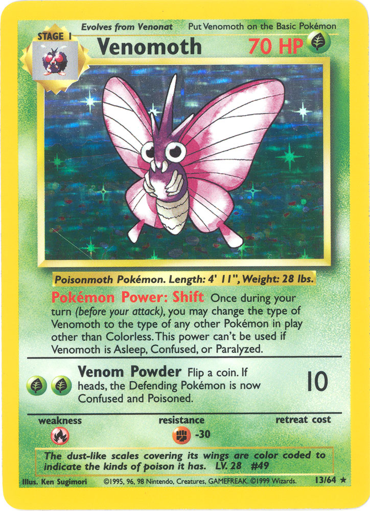 Pokemon Card - Jungle 13/64 - VENOMOTH (holo-foil) **ERROR No