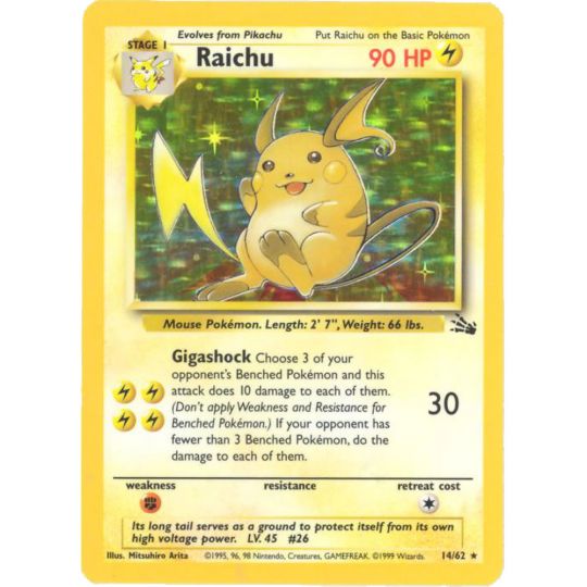 Pokemon Card - Fossil 14/62 - RAICHU (holo-foil) (Mint