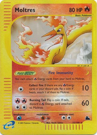 Pokemon Card - Skyridge 21/144 - MOLTRES (REVERSE holo-foil) (Mint