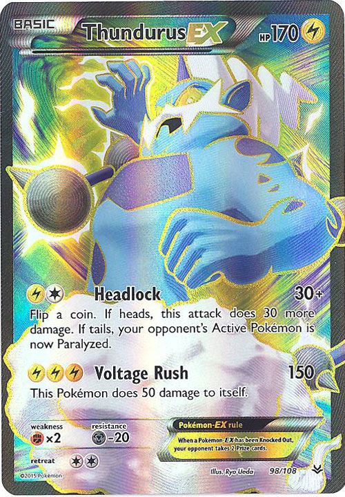 Pokemon Card - Xy Roaring Skies 98 108 - Thundurus Ex (full Art Holo 