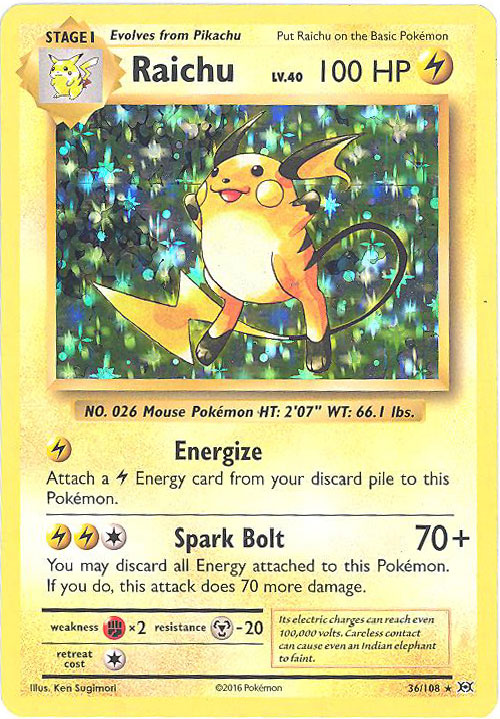 Pokemon Card Xy Evolutions 36 108 Raichu Holo Foil Sell2bbnovelties Com Sell Ty Beanie Babies Action Figures Barbies Cards Toys Selling Online