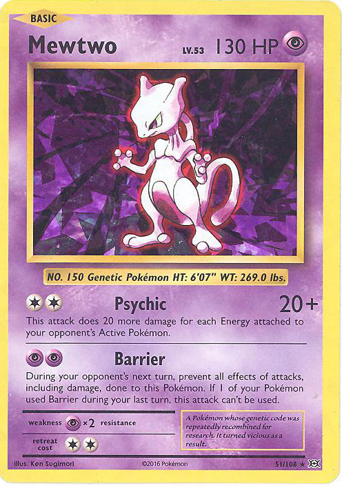 Pokemon Card - XY Evolutions 51/108 - MEWTWO (shattered holo-foil ...