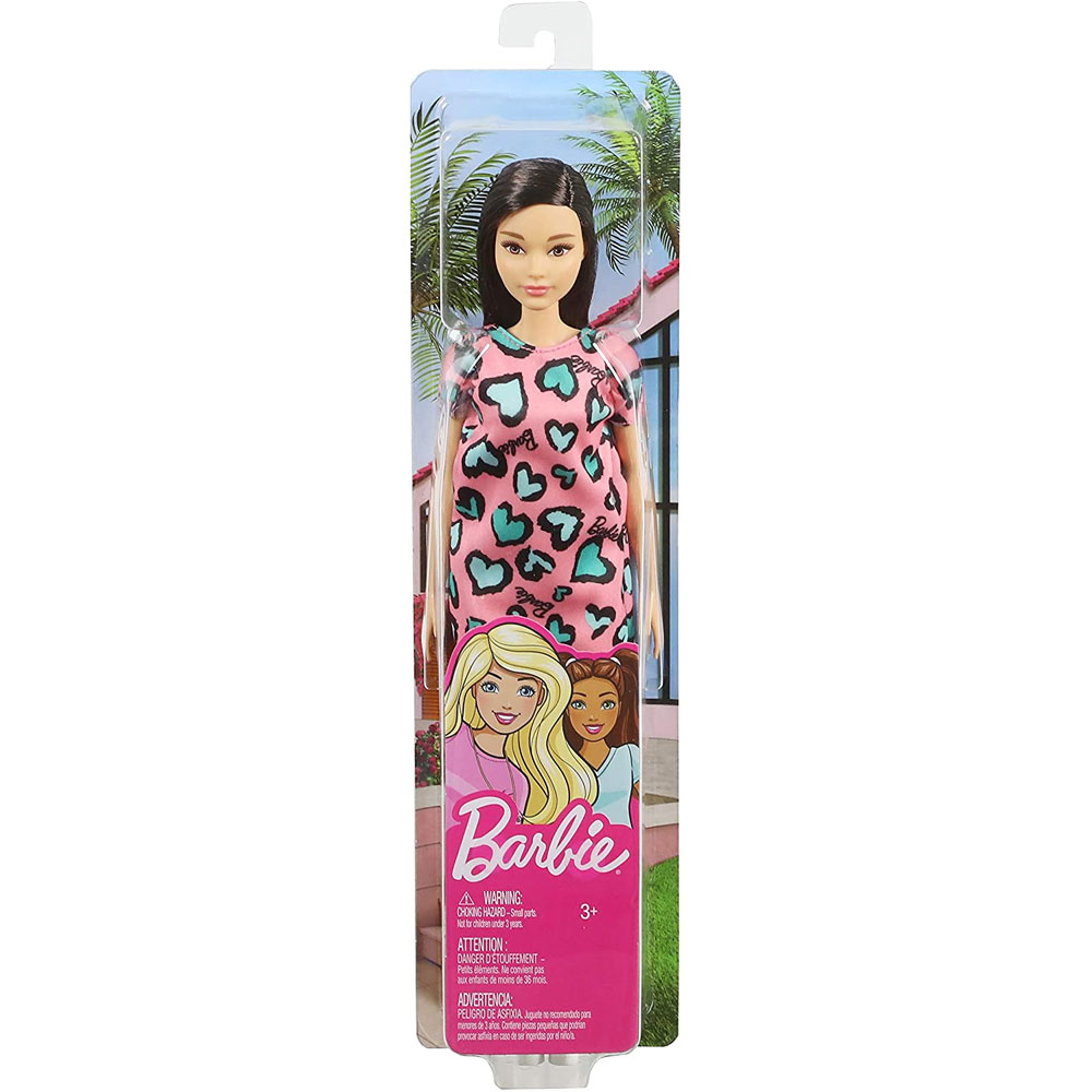 Mattel - BARBIE DOLL (Brunette, Pink & Blue Heart-Print Dress and ...