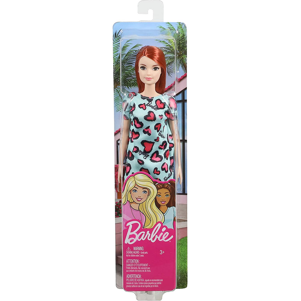 Mattel - BARBIE DOLL (Red Hair, Blue & Pink/Red Heart-Print Dress and ...