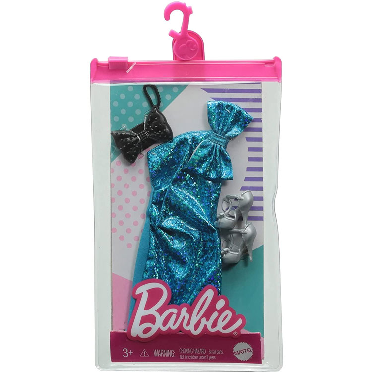 Mattel - Barbie Doll Fashion PACK (Blue Sparkle Dress, Black Purse ...