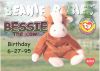TY Beanie Babies BBOC Card - Series 1 Birthday (RED) - BESSIE the Cow (Mint)