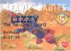 TY Beanie Babies BBOC Card - Series 1 Birthday (BLUE) - LIZZY the Tie-Dyed Lizard (Mint)