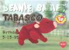 TY Beanie Babies BBOC Card - Series 1 Birthday (GOLD) - TABASCO the Bull (Mint)