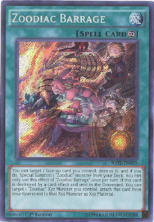 Yu-Gi-Oh Card - RATE-EN059 - ZOODIAC BARRAGE (secret rare holo) (Mint ...